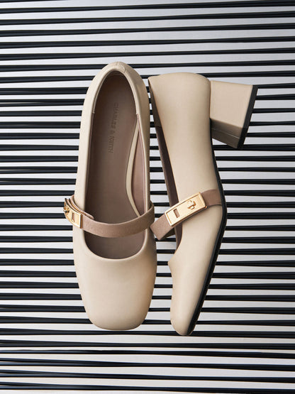 CHARLES & KEITH Signature | Lando Two-Tone Mary Jane Pumps - Chalk