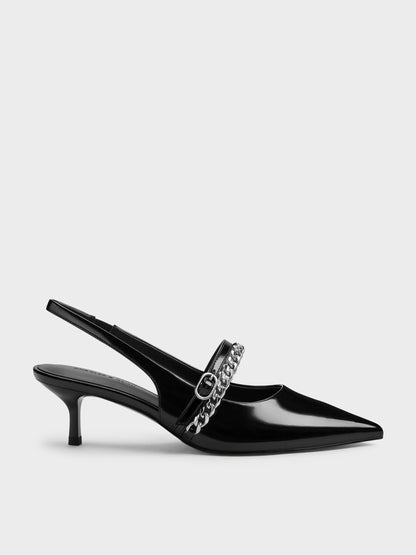 CHARLES & KEITH Great Value | Georgie Chain Slingback Kitten Heels - Black Box