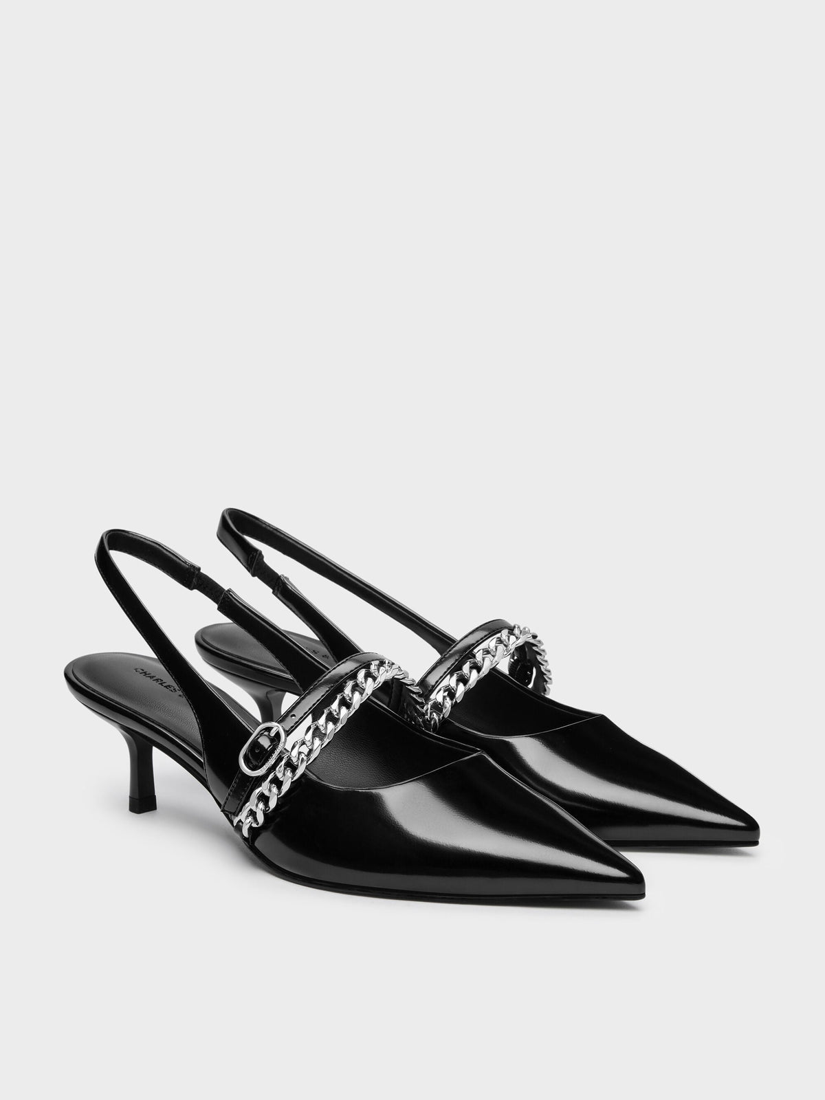 CHARLES & KEITH Great Value | Georgie Chain Slingback Kitten Heels - Black Box