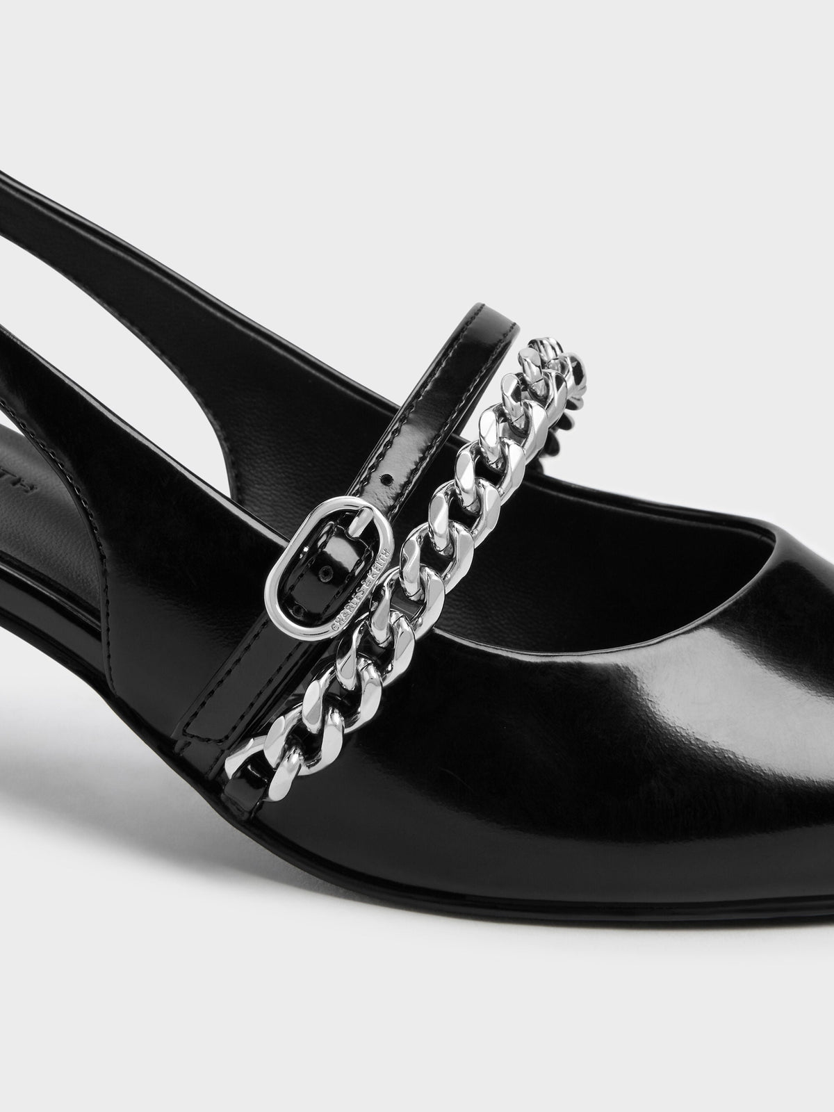 CHARLES & KEITH Great Value | Georgie Chain Slingback Kitten Heels - Black Box