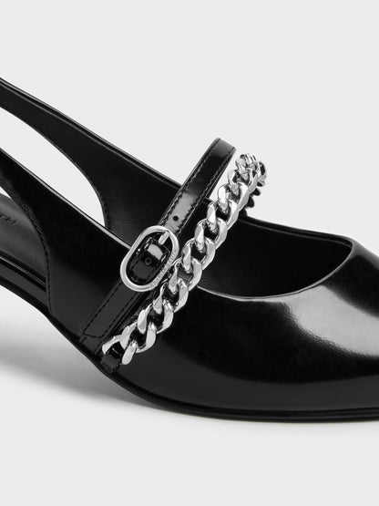 CHARLES & KEITH Great Value | Georgie Chain Slingback Kitten Heels - Black Box
