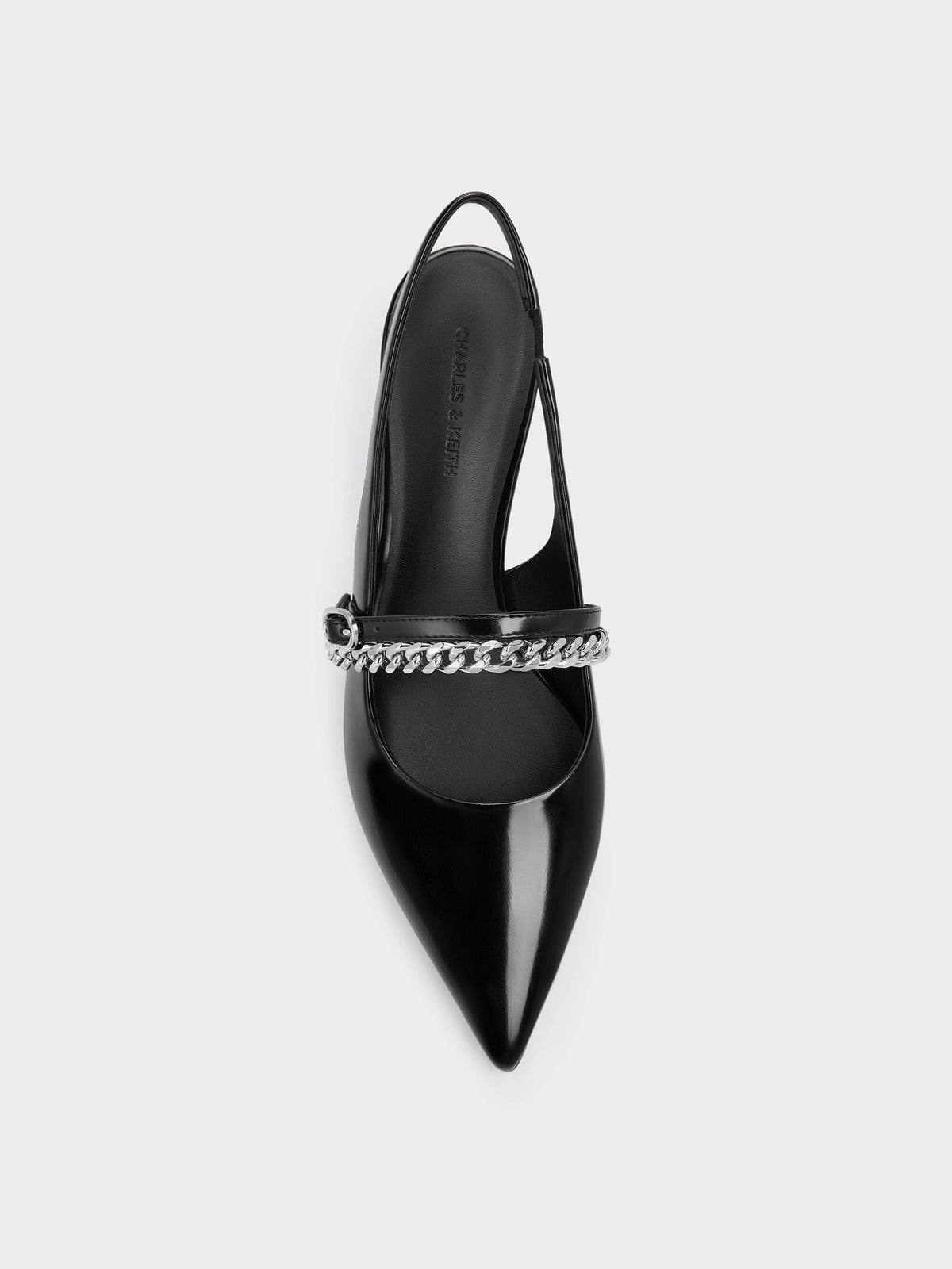 CHARLES & KEITH Great Value | Georgie Chain Slingback Kitten Heels - Black Box
