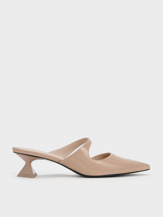 CHARLES & KEITH Signature | Vada Patent Asymmetric Sculptural Heel Pumps - Nude