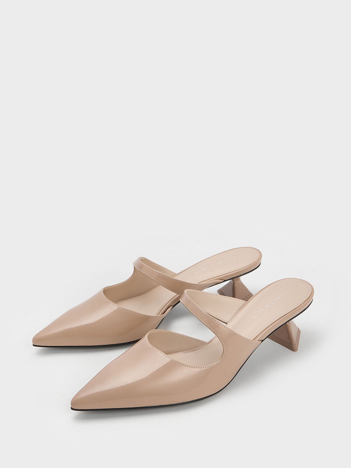 CHARLES & KEITH Signature | Vada Patent Asymmetric Sculptural Heel Pumps - Nude