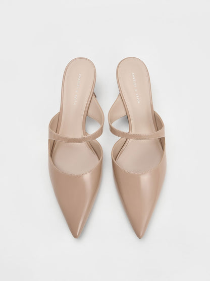 CHARLES & KEITH Signature | Vada Patent Asymmetric Sculptural Heel Pumps - Nude