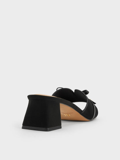 CHARLES & KEITH Top Pick | Leather & Suede Bow Heeled Mules - Black Textured