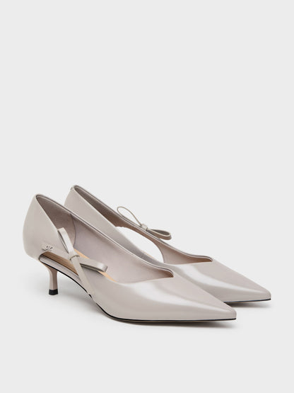 CHARLES & KEITH Customer Favorite | Anastasia Leather Kitten Heels - Grey