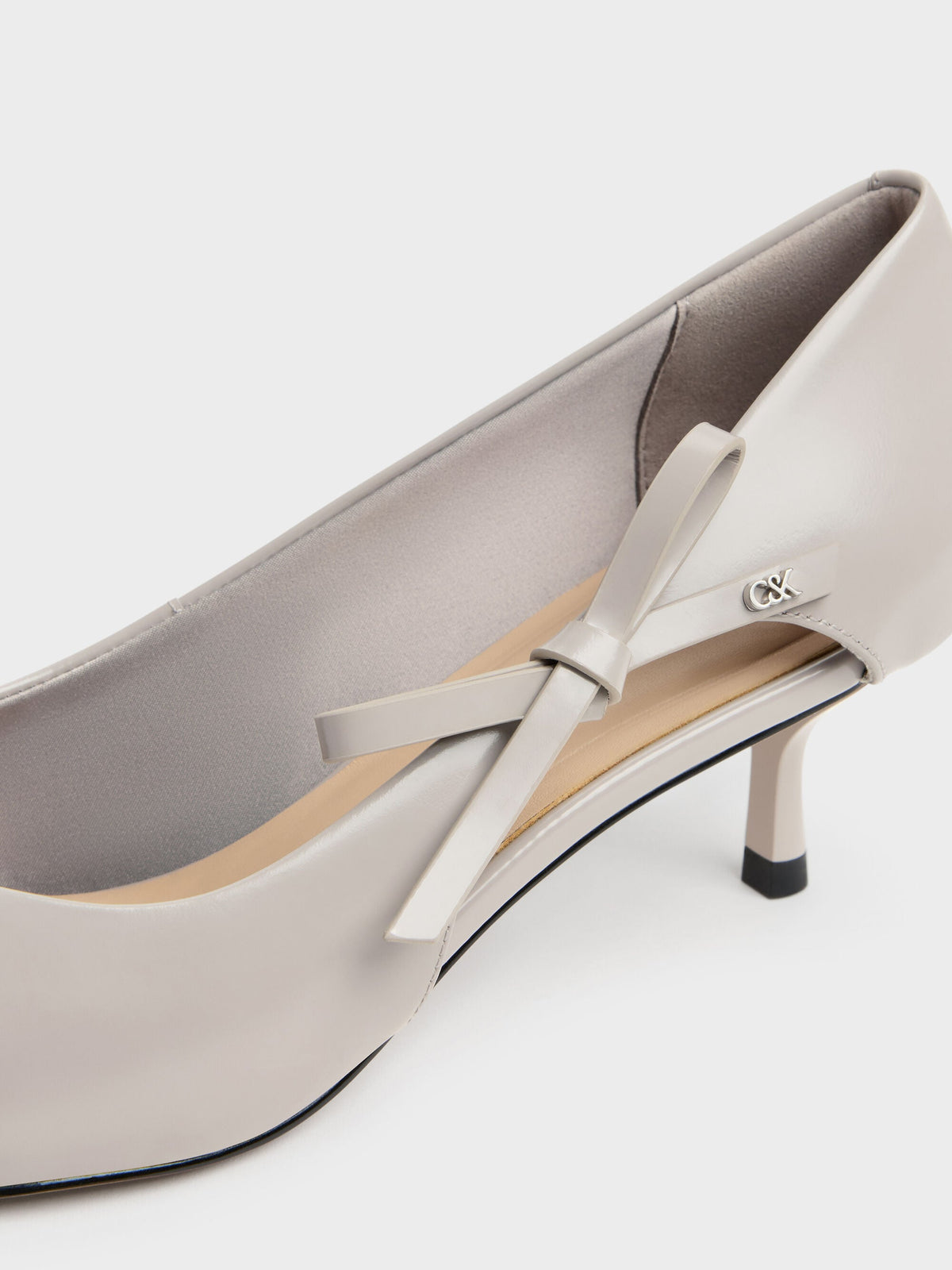CHARLES & KEITH Customer Favorite | Anastasia Leather Kitten Heels - Grey