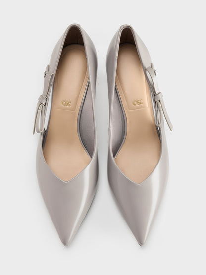 CHARLES & KEITH Customer Favorite | Anastasia Leather Kitten Heels - Grey