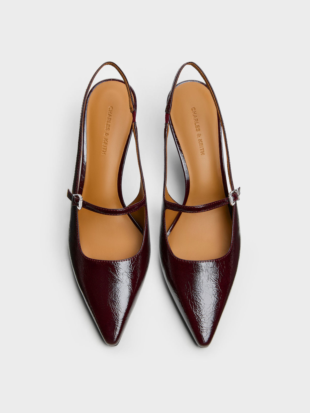 CHARLES & KEITH Trusted | Pointed Slingback Mary Jane Pumps - Burgundy