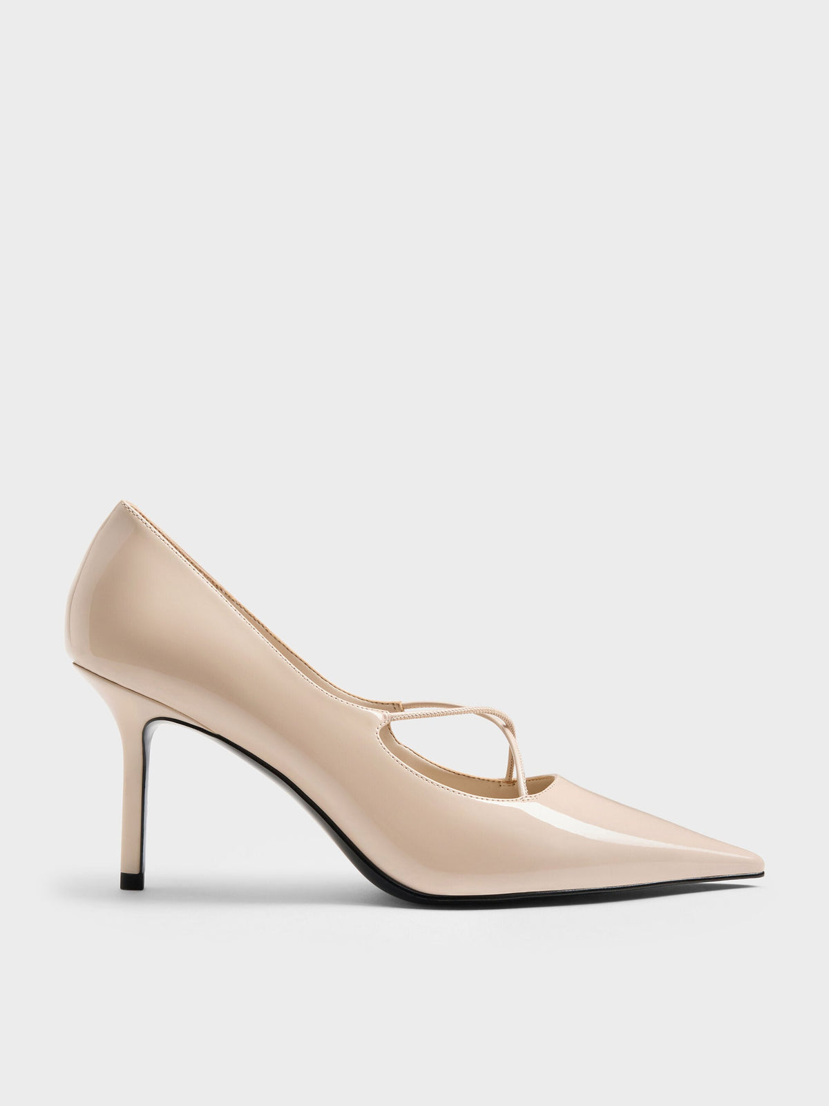 CHARLES & KEITH Signature | Patent Crossover Pointed Pumps - Nude