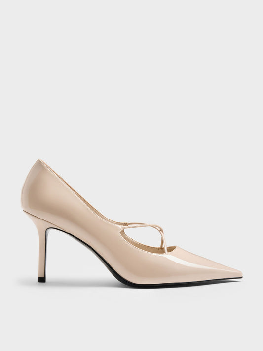 CHARLES & KEITH Signature | Patent Crossover Pointed Pumps - Nude