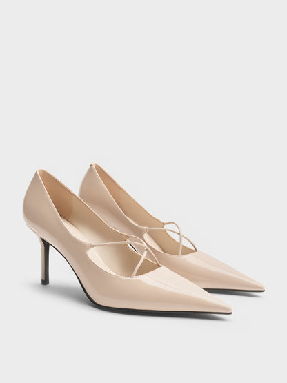 CHARLES & KEITH Signature | Patent Crossover Pointed Pumps - Nude