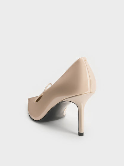 CHARLES & KEITH Signature | Patent Crossover Pointed Pumps - Nude