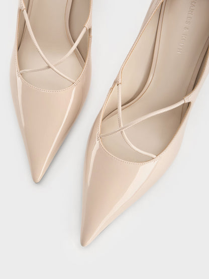 CHARLES & KEITH Signature | Patent Crossover Pointed Pumps - Nude