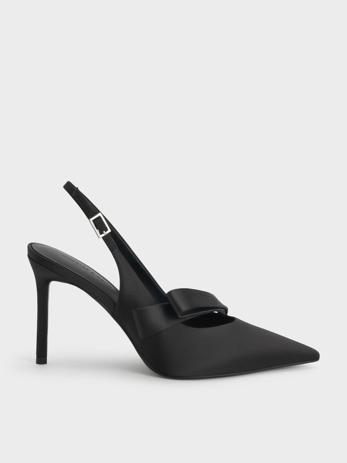 CHARLES & KEITH New | Satin Pleated-Strap Slingback Pumps - Black Textured