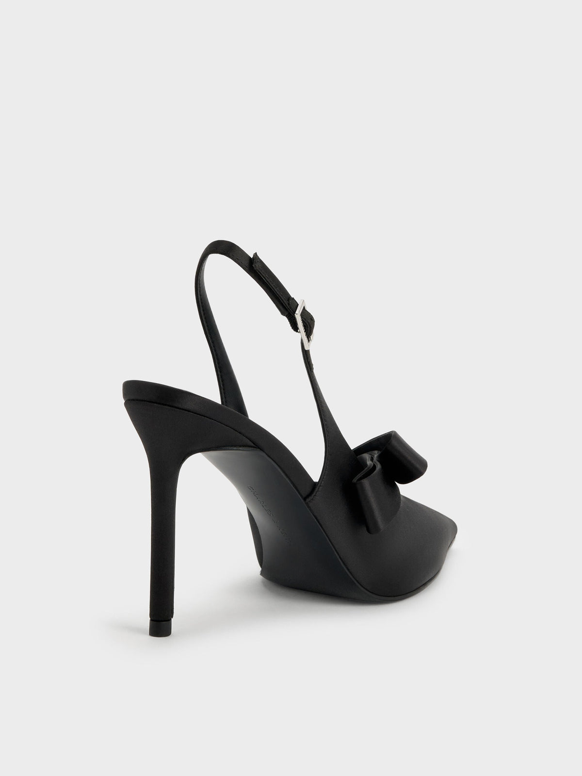 CHARLES & KEITH New | Satin Pleated-Strap Slingback Pumps - Black Textured