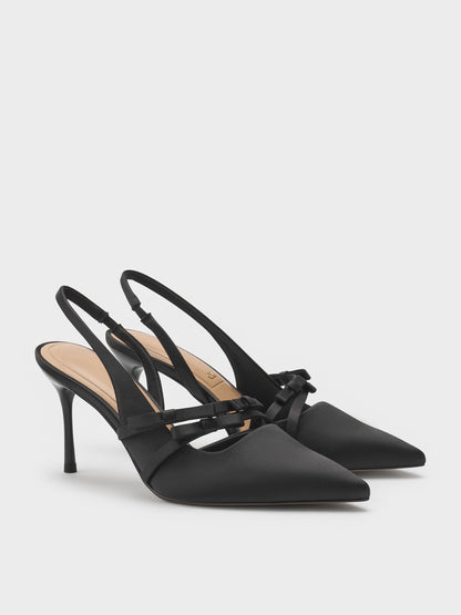 CHARLES & KEITH Trending | Jessy Bow Slingback Pumps - Black Textured