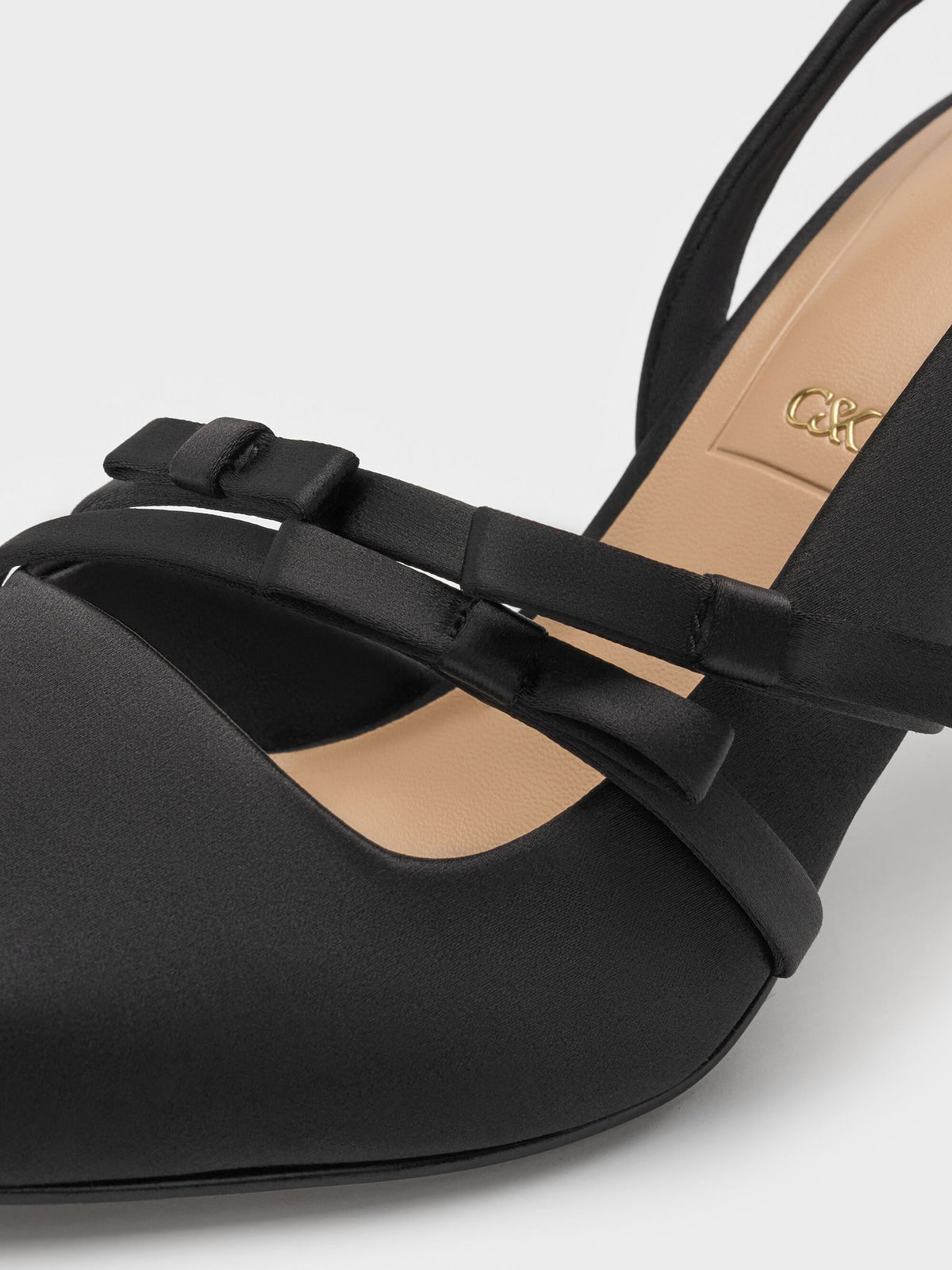 CHARLES & KEITH Trending | Jessy Bow Slingback Pumps - Black Textured