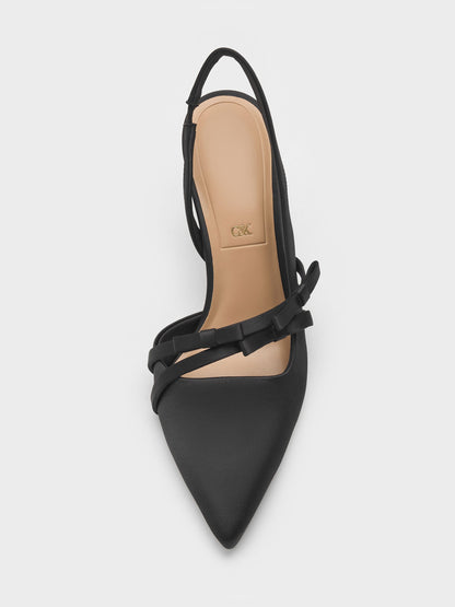 CHARLES & KEITH Trending | Jessy Bow Slingback Pumps - Black Textured