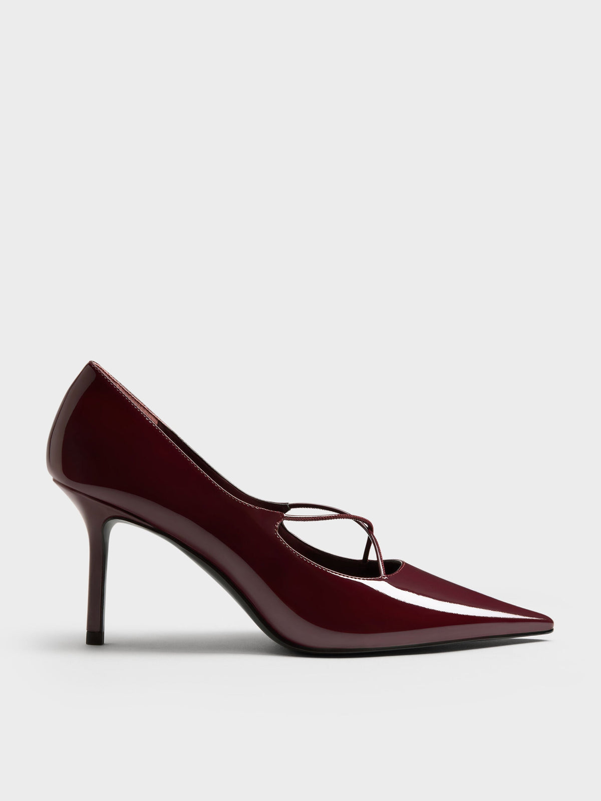 CHARLES & KEITH Recommended | Patent Crossover Pointed Pumps - Burgundy