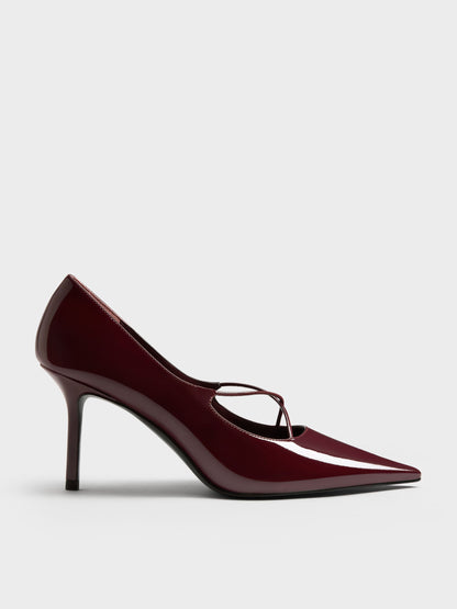 CHARLES & KEITH Recommended | Patent Crossover Pointed Pumps - Burgundy