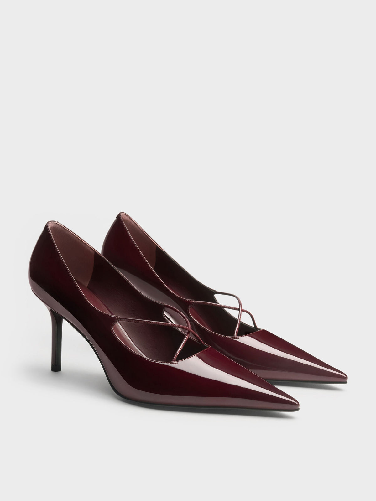 CHARLES & KEITH Recommended | Patent Crossover Pointed Pumps - Burgundy