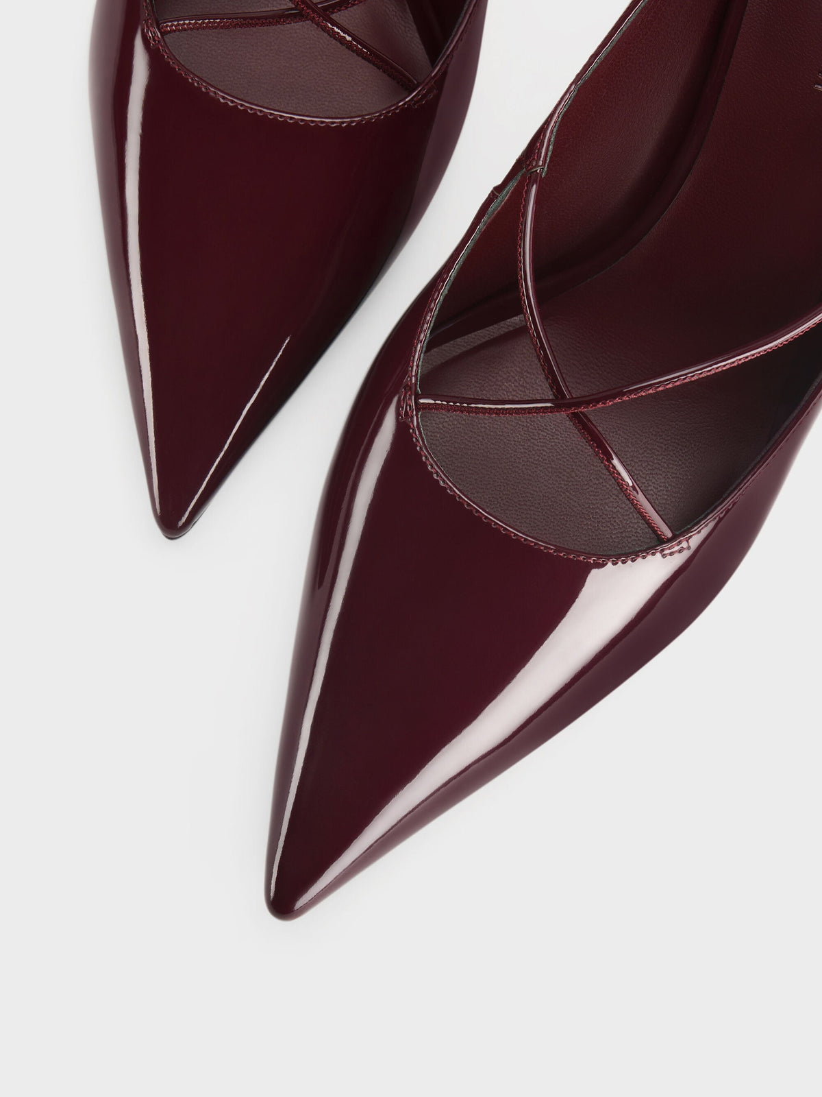 CHARLES & KEITH Recommended | Patent Crossover Pointed Pumps - Burgundy