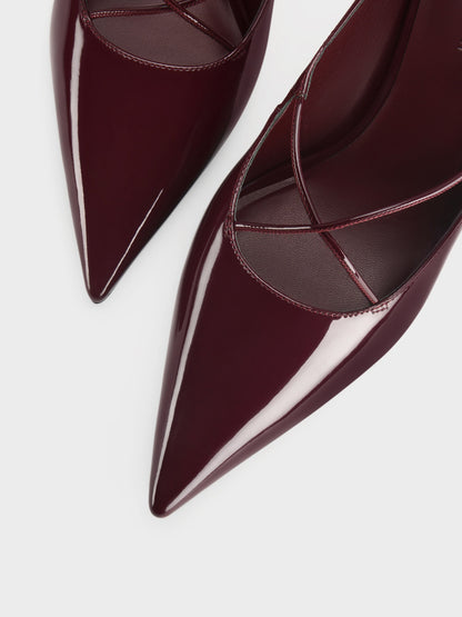 CHARLES & KEITH Recommended | Patent Crossover Pointed Pumps - Burgundy