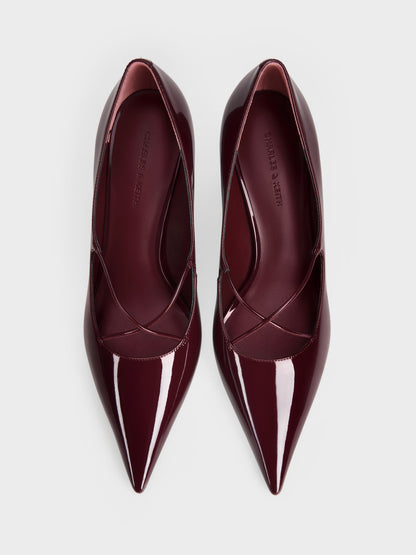 CHARLES & KEITH Recommended | Patent Crossover Pointed Pumps - Burgundy