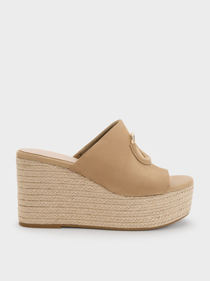 CHARLES & KEITH Best Price | Faux Suede Metallic-Accent Espadrille Wedges - Sand