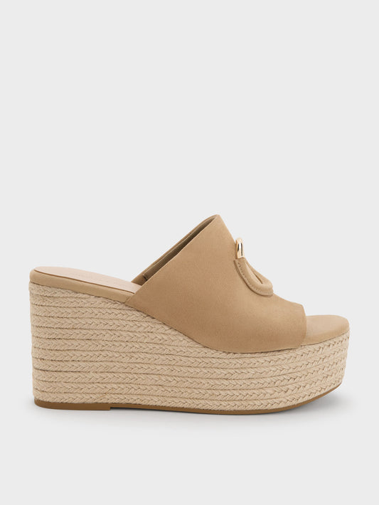 CHARLES & KEITH Best Price | Faux Suede Metallic-Accent Espadrille Wedges - Sand