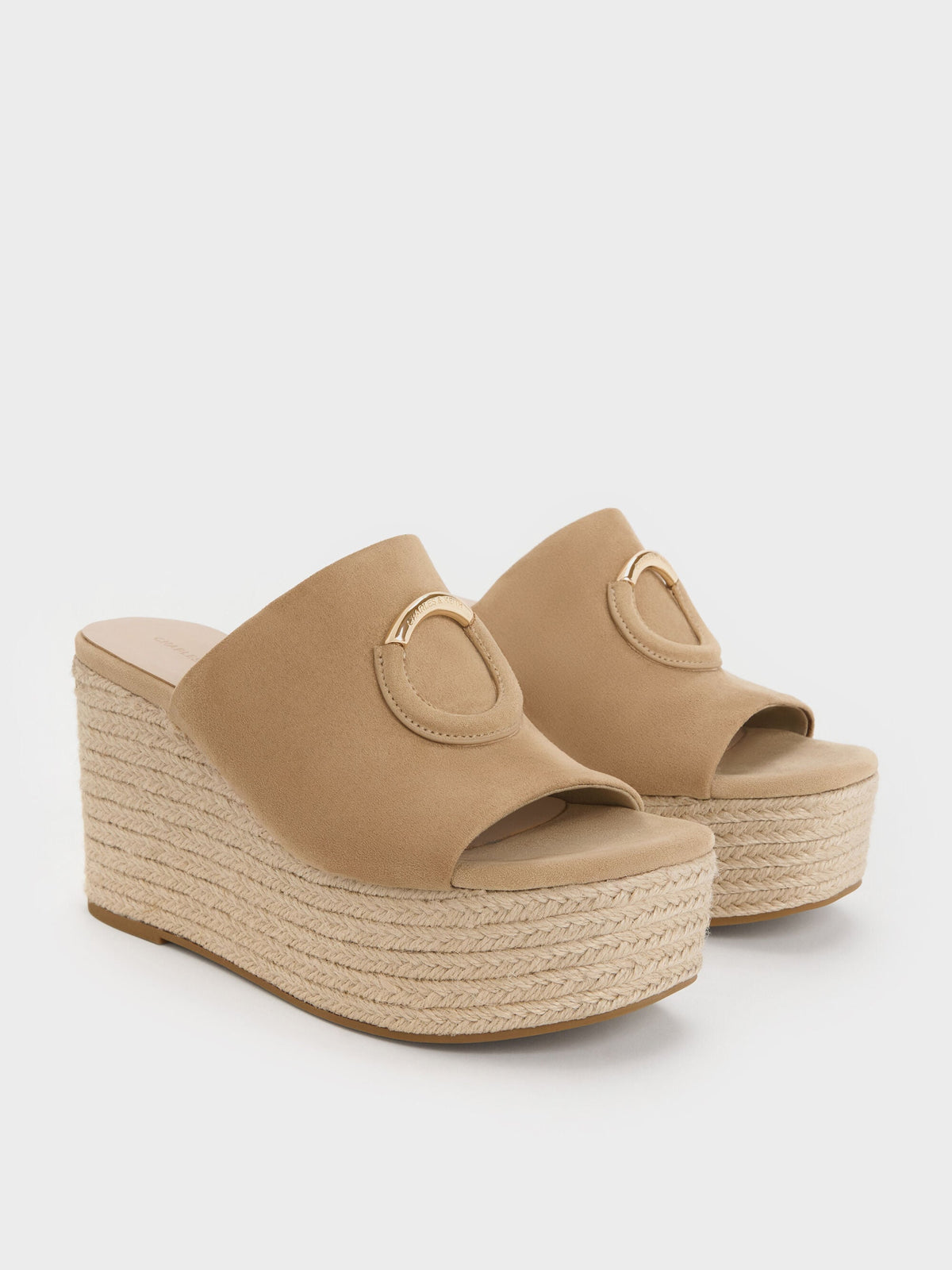 CHARLES & KEITH Best Price | Faux Suede Metallic-Accent Espadrille Wedges - Sand