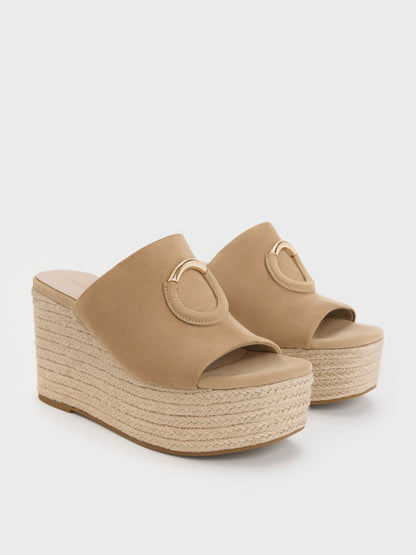 CHARLES & KEITH Best Price | Faux Suede Metallic-Accent Espadrille Wedges - Sand