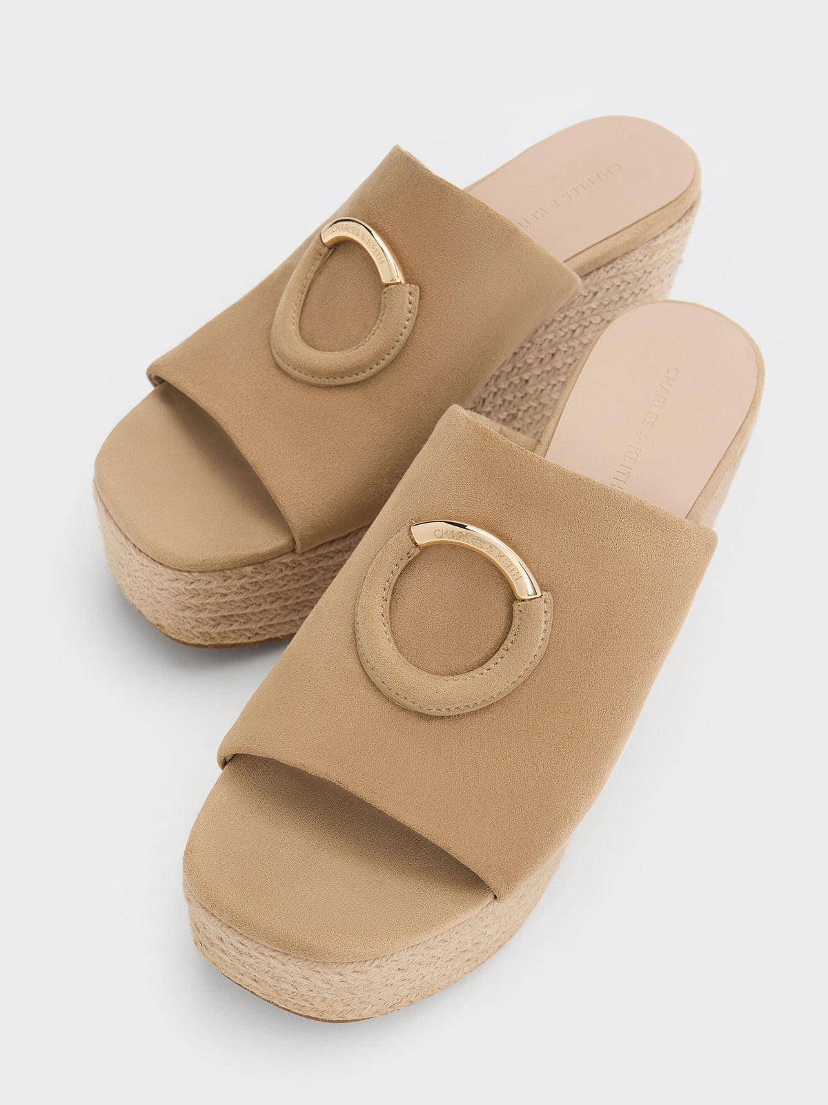 CHARLES & KEITH Best Price | Faux Suede Metallic-Accent Espadrille Wedges - Sand