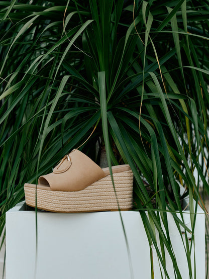 CHARLES & KEITH Best Price | Faux Suede Metallic-Accent Espadrille Wedges - Sand