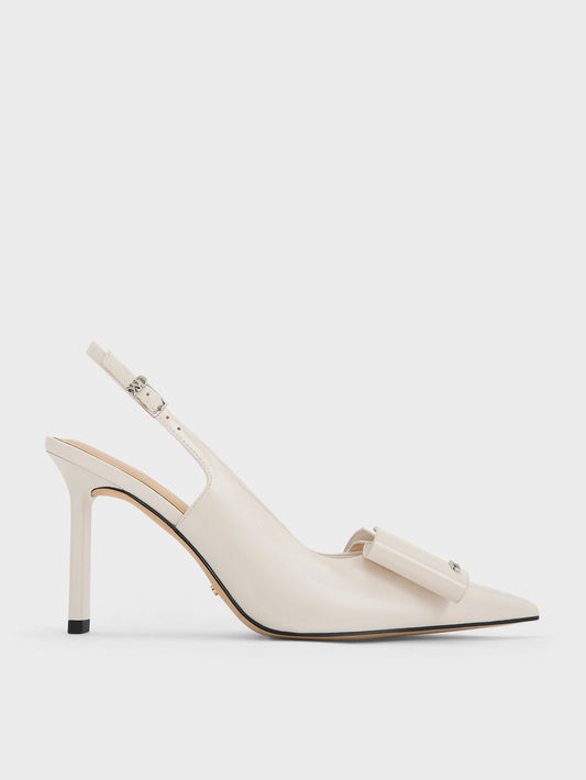 CHARLES & KEITH Quality | Lu Patent Leather Bow Slingback Pumps - Chalk