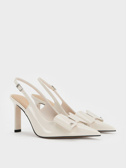CHARLES & KEITH Quality | Lu Patent Leather Bow Slingback Pumps - Chalk