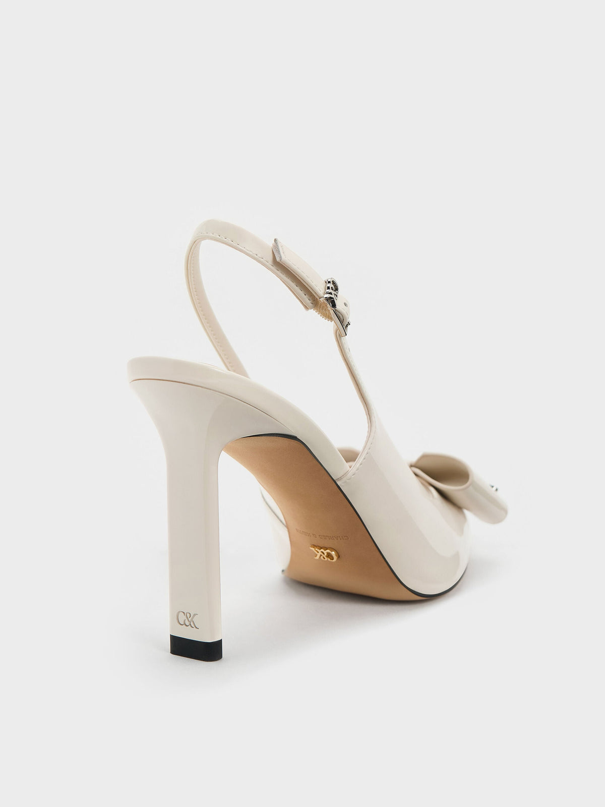 CHARLES & KEITH Quality | Lu Patent Leather Bow Slingback Pumps - Chalk