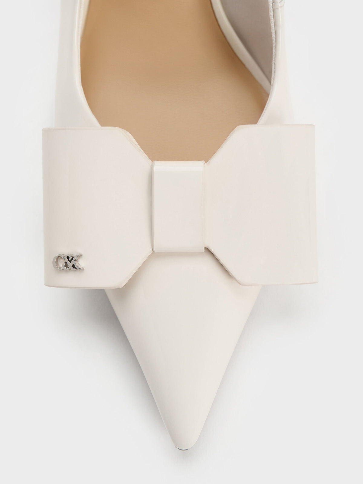CHARLES & KEITH Quality | Lu Patent Leather Bow Slingback Pumps - Chalk