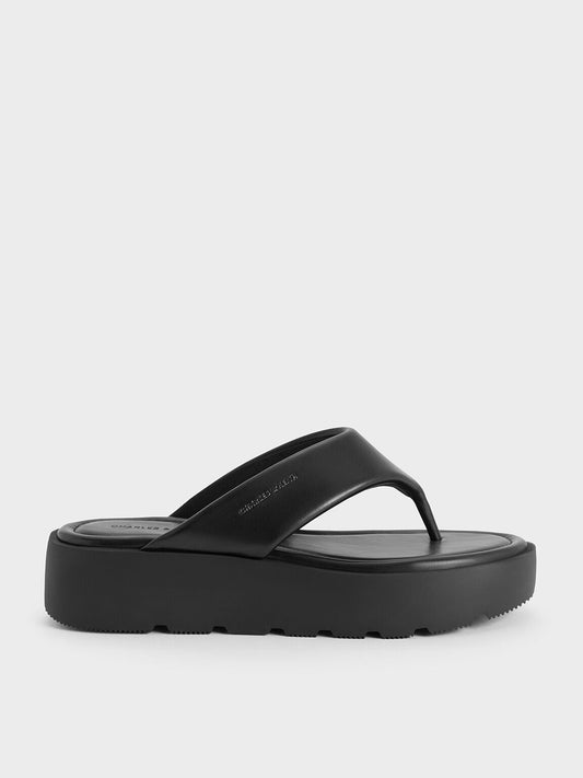 CHARLES & KEITH Top Pick | V-Strap Flatform Thong Sandals - Black