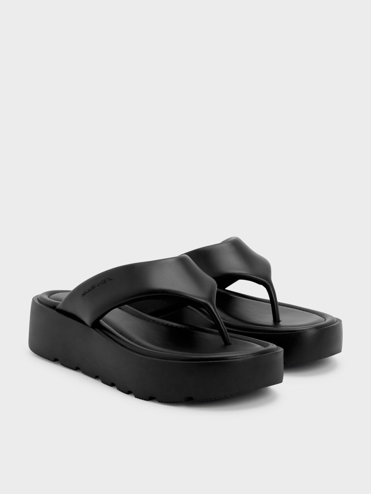 CHARLES & KEITH Top Pick | V-Strap Flatform Thong Sandals - Black