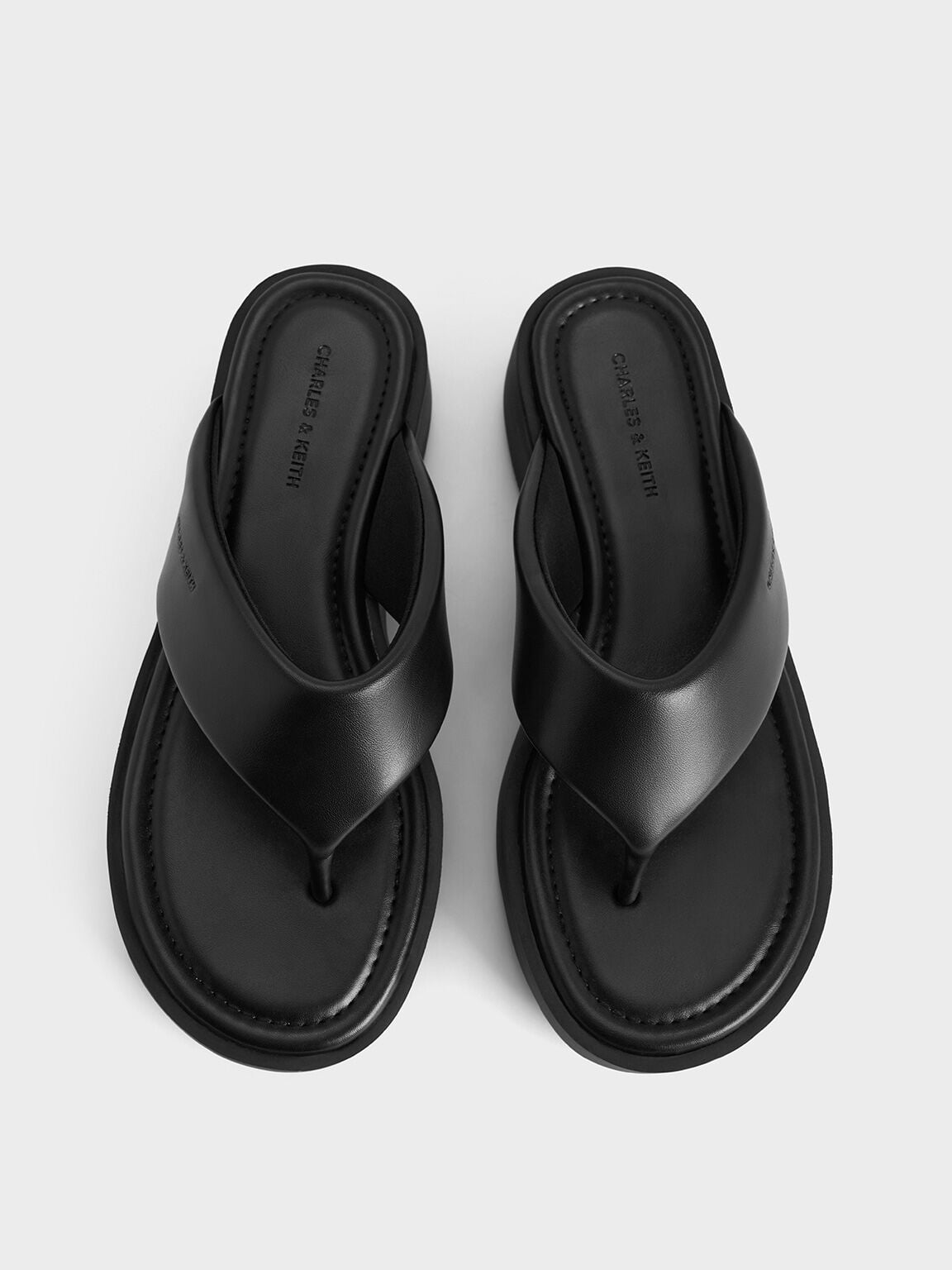 CHARLES & KEITH Top Pick | V-Strap Flatform Thong Sandals - Black