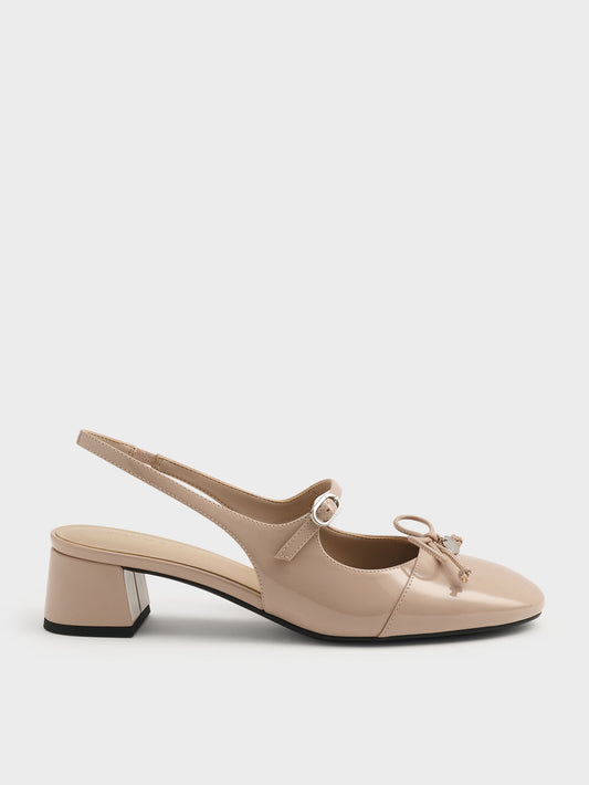 CHARLES & KEITH Featured | Patent Bow Slingback Pumps - Nude