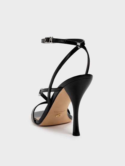CHARLES & KEITH Special Offer | Patent Leather Crystal-Buckle Ankle-Strap Heels - Black Patent