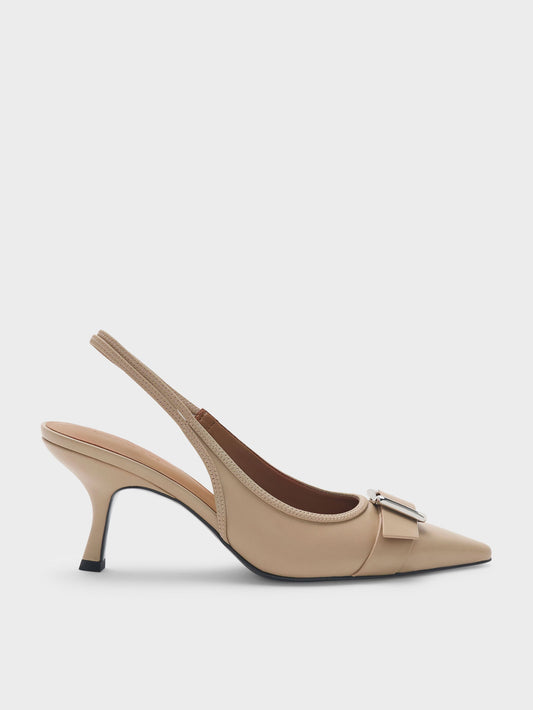CHARLES & KEITH Popular | Anita Buckled Pointed Slingback Pumps - Taupe