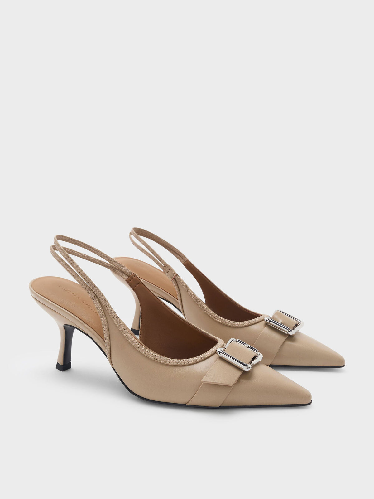 CHARLES & KEITH Popular | Anita Buckled Pointed Slingback Pumps - Taupe