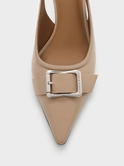 CHARLES & KEITH Popular | Anita Buckled Pointed Slingback Pumps - Taupe