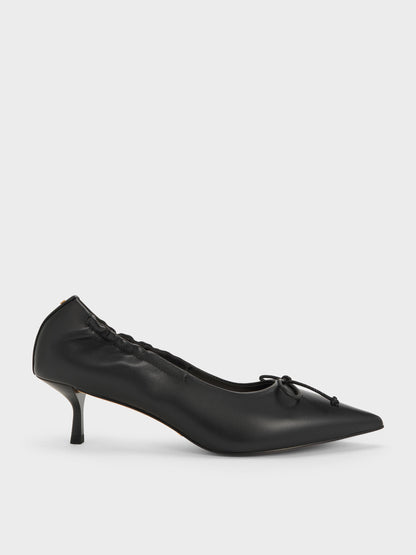 CHARLES & KEITH Signature | Leather Ruched Pointed Kitten Heels - Black