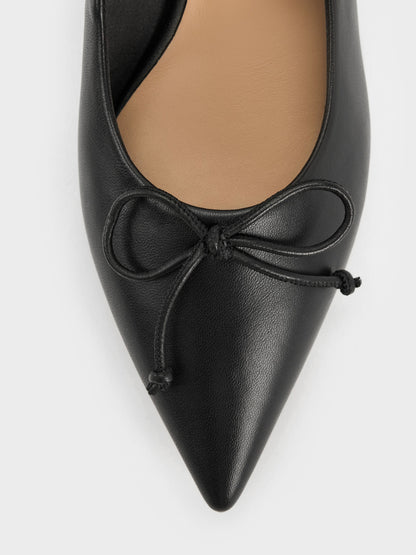 CHARLES & KEITH Signature | Leather Ruched Pointed Kitten Heels - Black